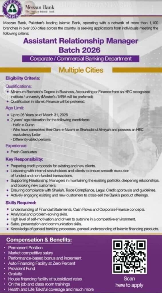 Islamic banking careers 2026 Pakistan Meezan Bank ARM jobs professional corporate environment
